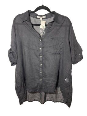 New w/tags LOVE & love semi-sheer black cotton top Large 3/4 sleeve/high-low hem